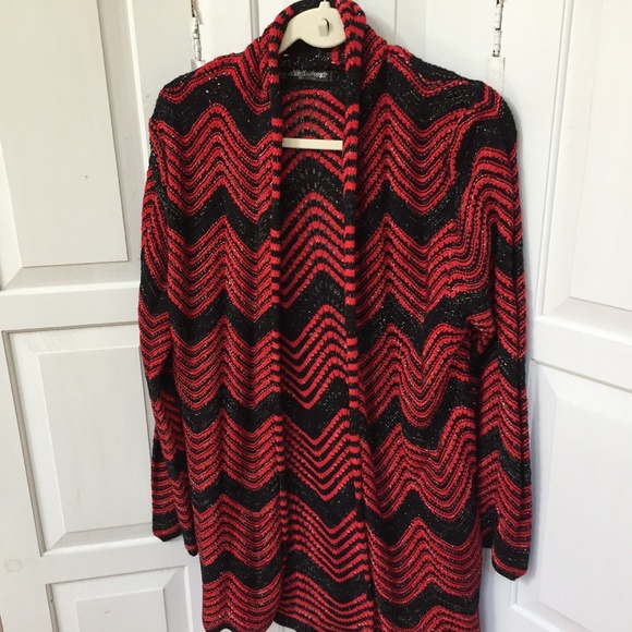 Bella Berry Red & Black Chevron Sweater w/ Silver Sparkle - Picture 10 of 16